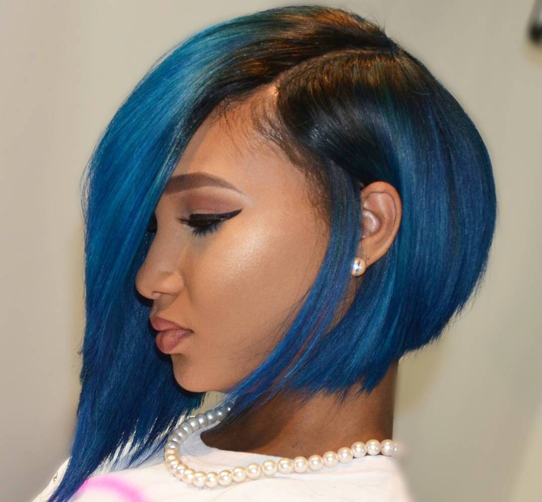 35. Blue Ombre Inverted Bob Hairstyle.